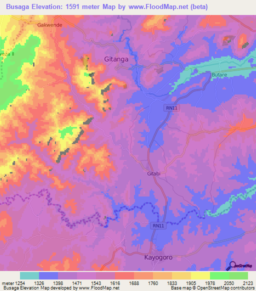 Busaga,Burundi Elevation Map