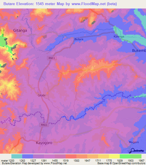 Butare,Burundi Elevation Map