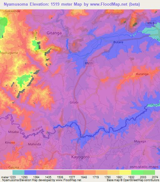 Nyamusoma,Burundi Elevation Map