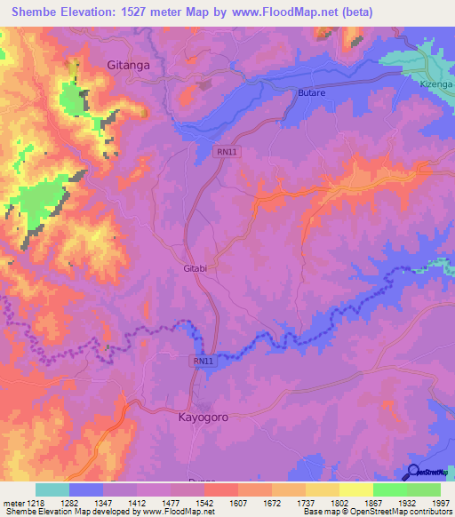Shembe,Burundi Elevation Map