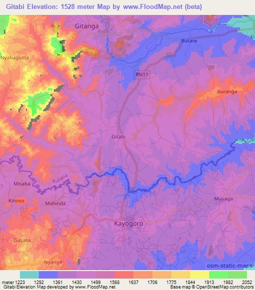 Gitabi,Burundi Elevation Map