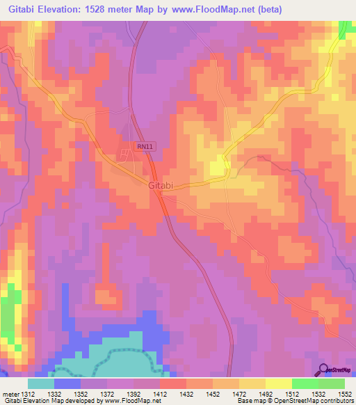Gitabi,Burundi Elevation Map