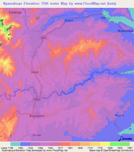 Nyamabuye,Burundi Elevation Map