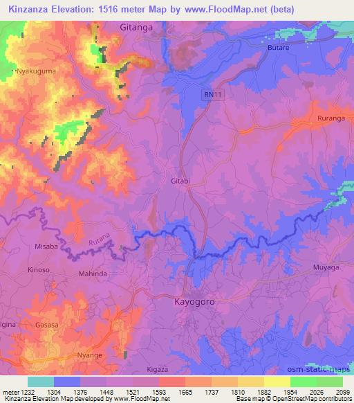 Kinzanza,Burundi Elevation Map