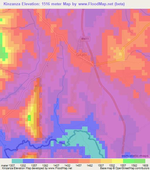 Kinzanza,Burundi Elevation Map