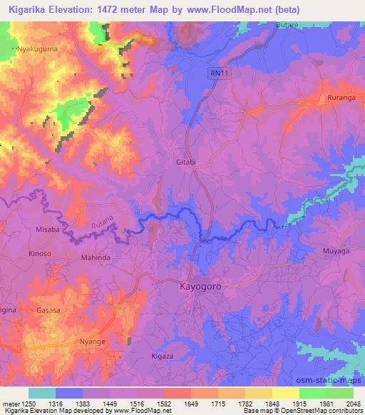Kigarika,Burundi Elevation Map