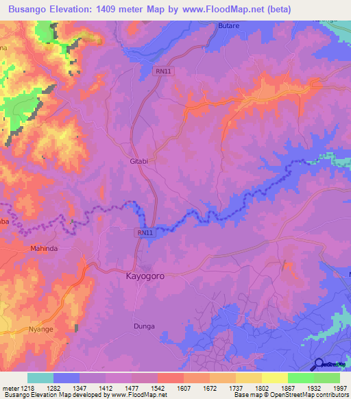Busango,Burundi Elevation Map