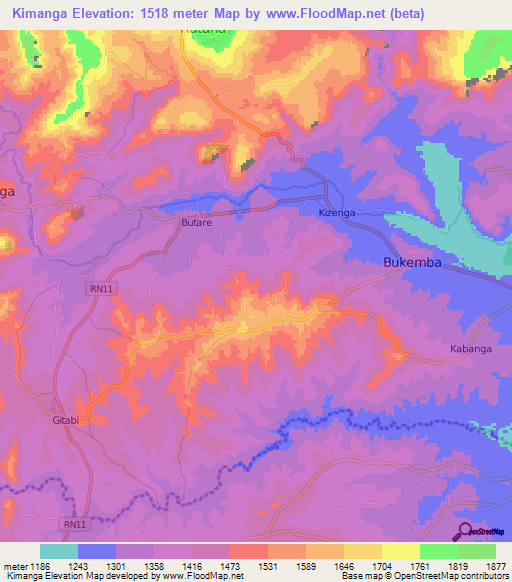 Kimanga,Burundi Elevation Map