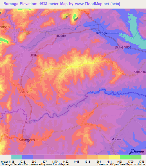 Buranga,Burundi Elevation Map