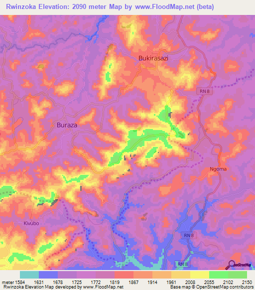 Rwinzoka,Burundi Elevation Map
