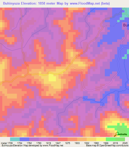 Buhinyuza,Burundi Elevation Map