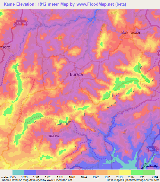 Kame,Burundi Elevation Map
