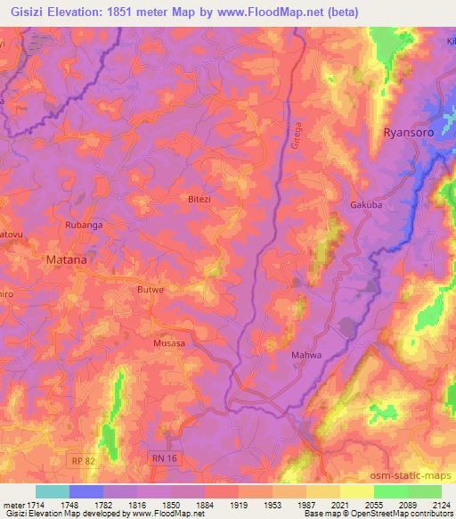 Gisizi,Burundi Elevation Map