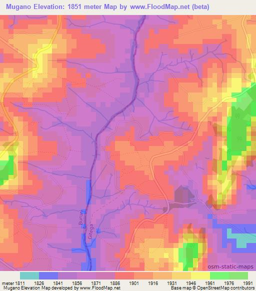 Mugano,Burundi Elevation Map