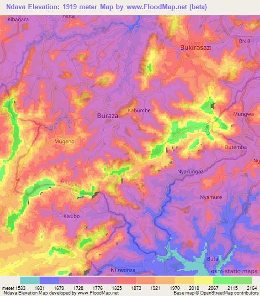Ndava,Burundi Elevation Map