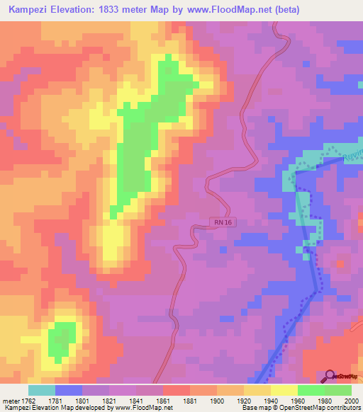 Kampezi,Burundi Elevation Map