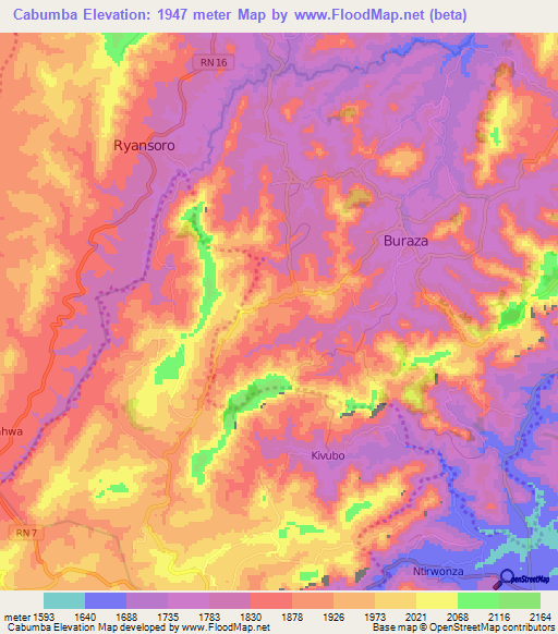 Cabumba,Burundi Elevation Map