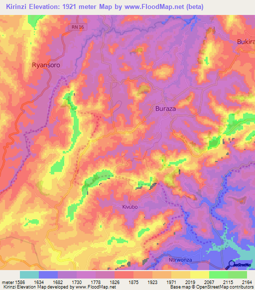 Kirinzi,Burundi Elevation Map
