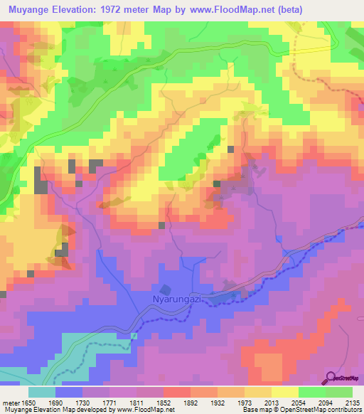 Muyange,Burundi Elevation Map