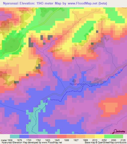 Nyarunazi,Burundi Elevation Map