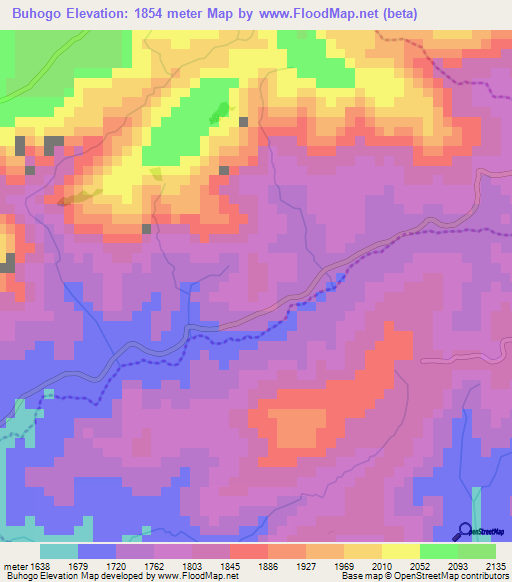 Buhogo,Burundi Elevation Map