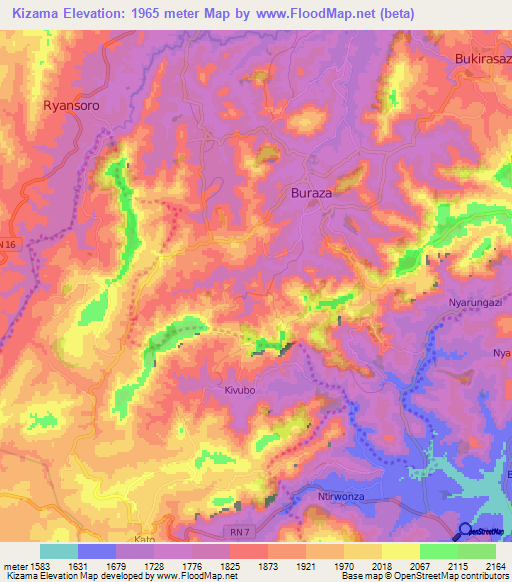 Kizama,Burundi Elevation Map