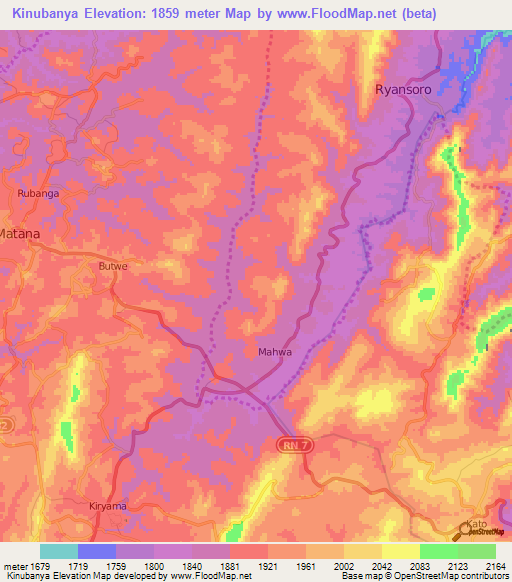 Kinubanya,Burundi Elevation Map