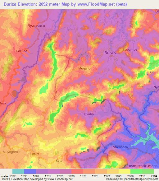 Buriza,Burundi Elevation Map