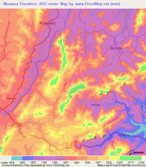 Musama,Burundi Elevation Map