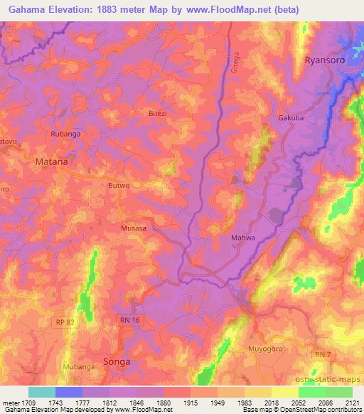 Gahama,Burundi Elevation Map