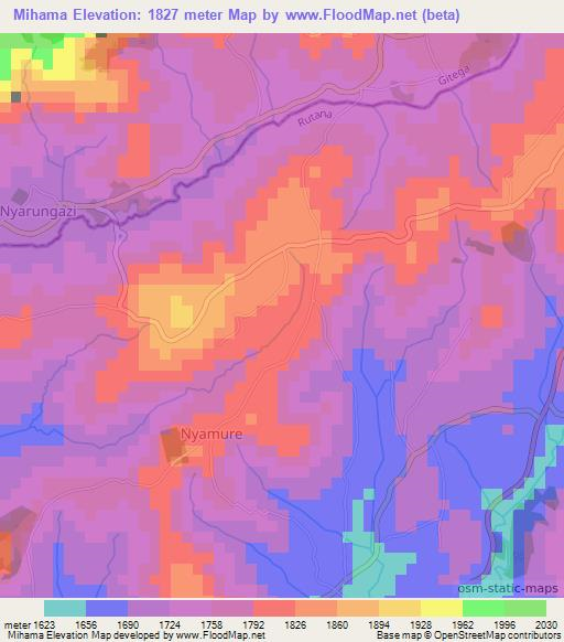 Mihama,Burundi Elevation Map