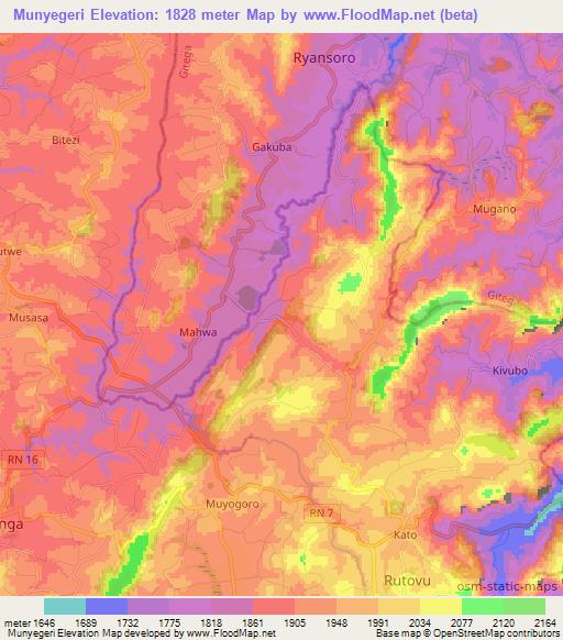 Munyegeri,Burundi Elevation Map
