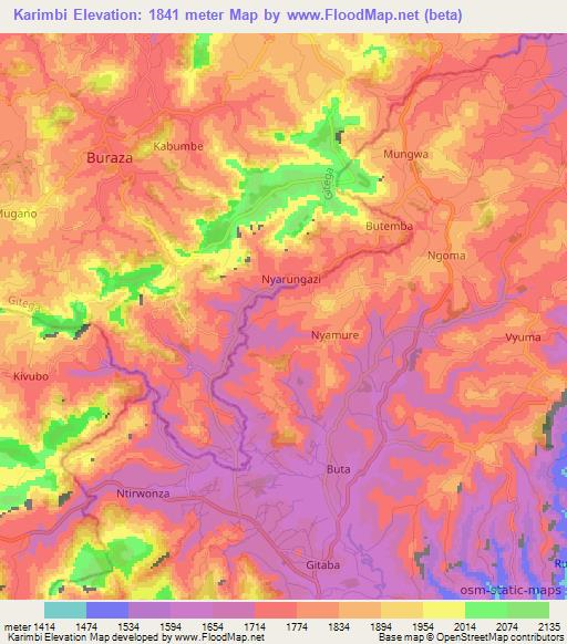 Karimbi,Burundi Elevation Map