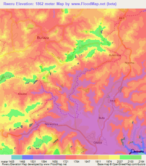 Rweru,Burundi Elevation Map