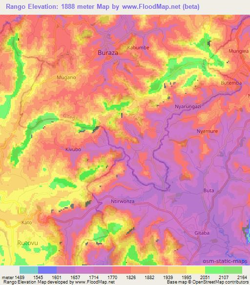 Rango,Burundi Elevation Map