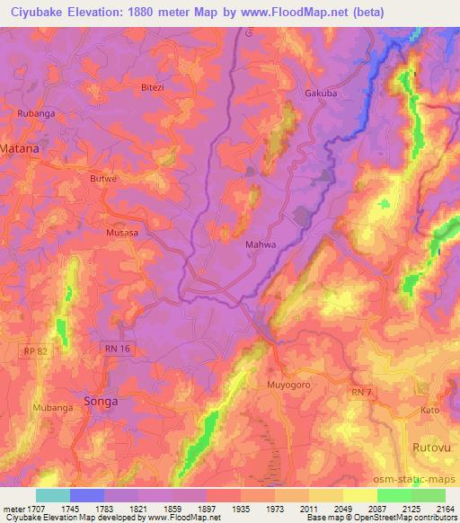 Ciyubake,Burundi Elevation Map
