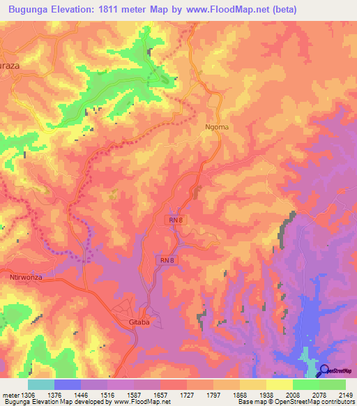 Bugunga,Burundi Elevation Map