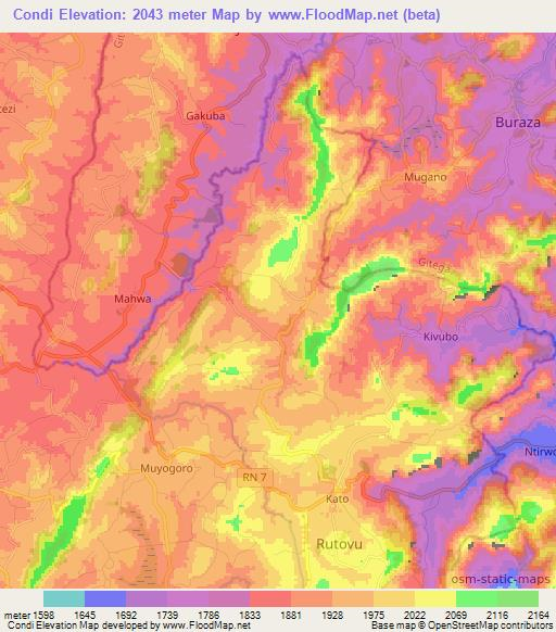 Condi,Burundi Elevation Map