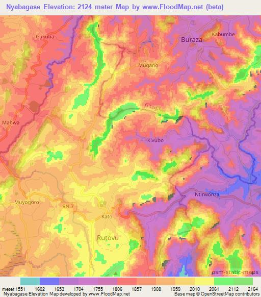 Nyabagase,Burundi Elevation Map