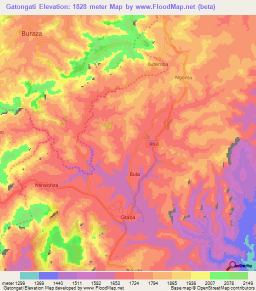 Gatongati,Burundi Elevation Map