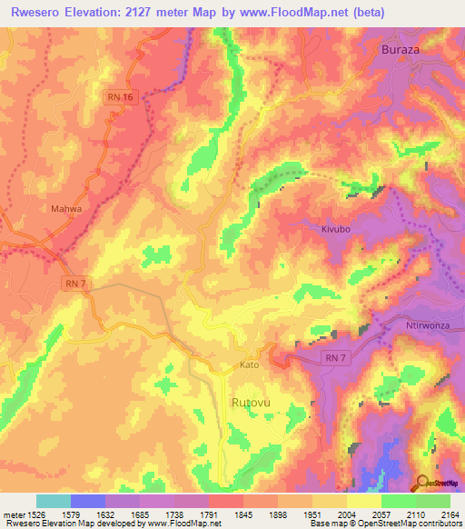 Rwesero,Burundi Elevation Map