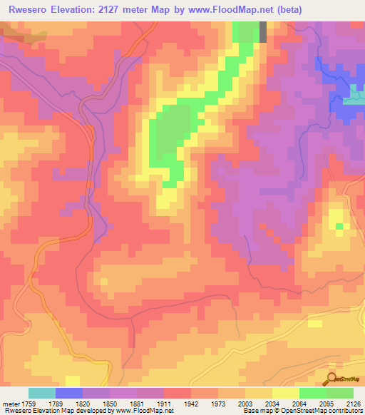 Rwesero,Burundi Elevation Map