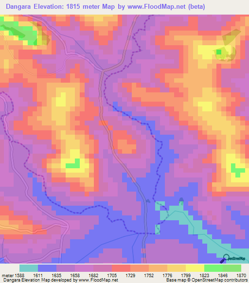 Dangara,Burundi Elevation Map