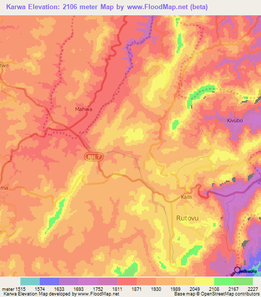 Karwa,Burundi Elevation Map