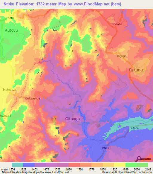 Ntuku,Burundi Elevation Map