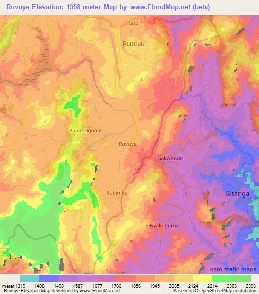 Ruvuye,Burundi Elevation Map