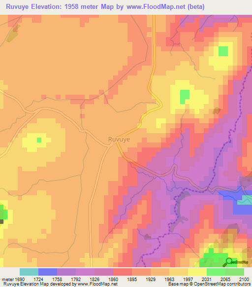 Ruvuye,Burundi Elevation Map