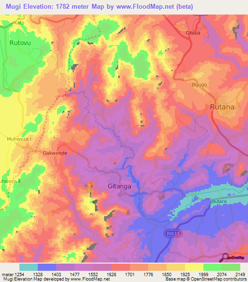 Mugi,Burundi Elevation Map