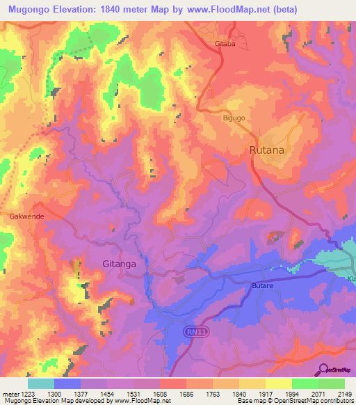 Mugongo,Burundi Elevation Map