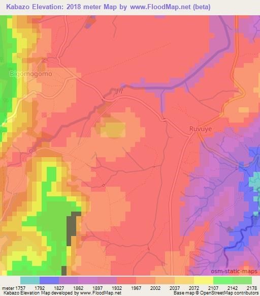 Kabazo,Burundi Elevation Map